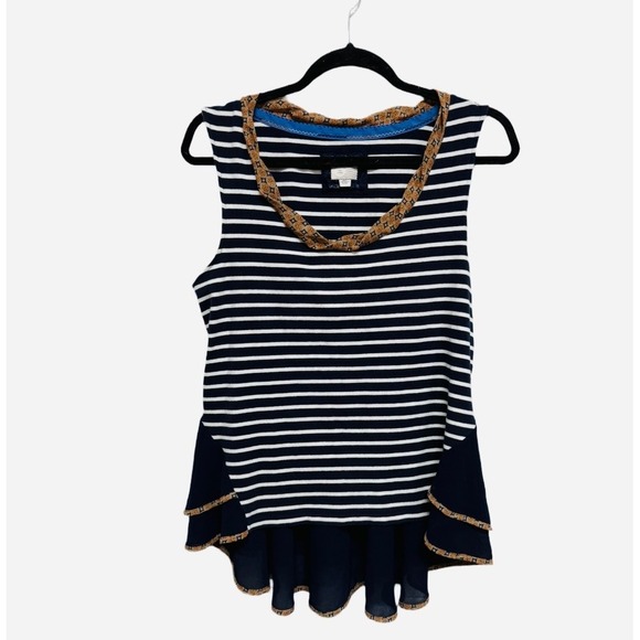 Anthropologie Postmark Striped Peplum Tank High-low design size large - Picture 2 of 5
